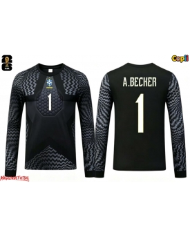 Brazilia Alisson Becker #1 Portarii Echipament de Fotbal Replică Mondial 2026 Copii Acasa Mâneci Lungi (+ Șorturi)